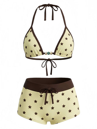 con Nodo Halter con Perline a Pois Swimwear Set Anni '50 2