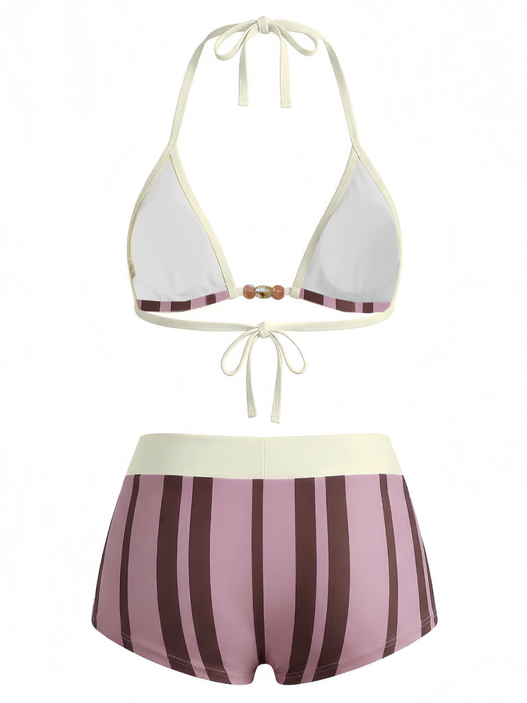 con Nodo Halter con Perline a Pois Swimwear Set Anni '50 5