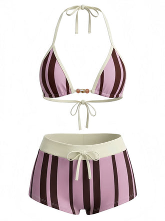con Nodo Halter con Perline a Pois Swimwear Set Anni '50 4