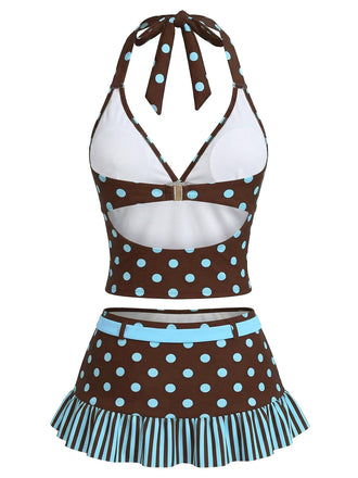 [Pre-Sale] Dark Brown 1950s Polka Dot Tankini Set 2