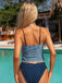 Set Tankini con Spalline Sottili a Quadretti Vichy con Fiocco Anni '50 6