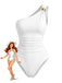 Costume Intero Bianco Monospalla Arricciato Anni '70