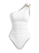 Costume Intero Bianco Monospalla Arricciato Anni '70 2