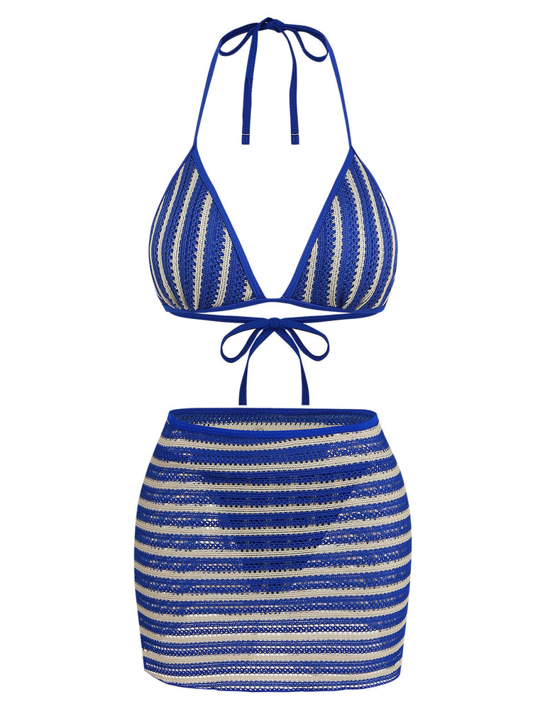 Blue 1960s Three-Piece Bikini Set 2