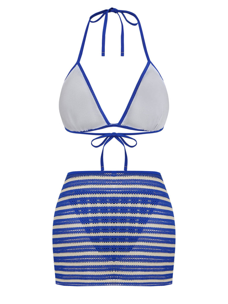 Blue 1960s Three-Piece Bikini Set 3