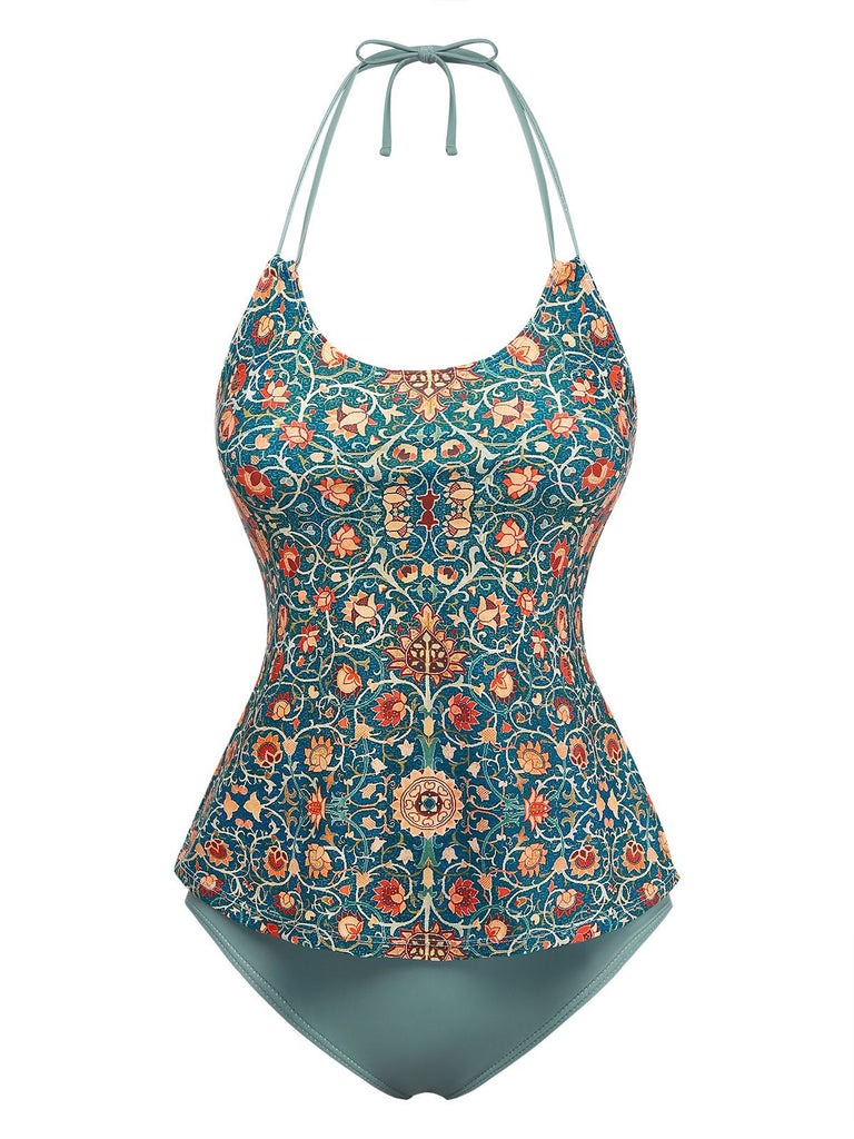 Set Tankini Halter con Stampe Floreali Retro Anni '40 3