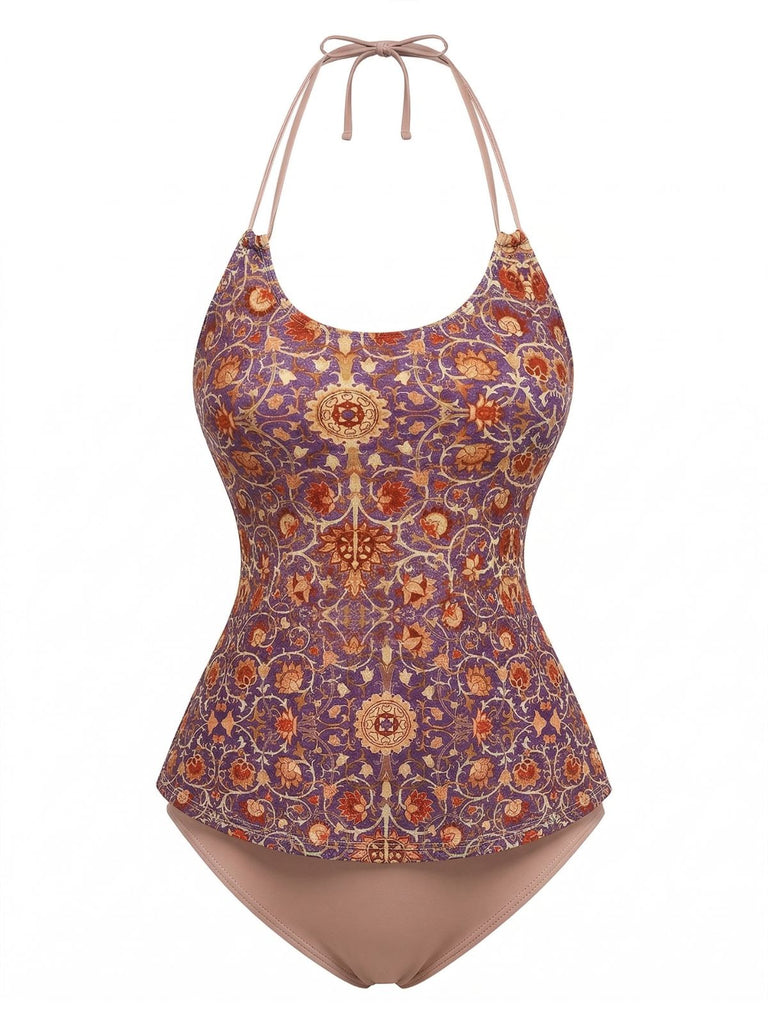 Set Tankini Halter con Stampe Floreali Retro Anni '40 9