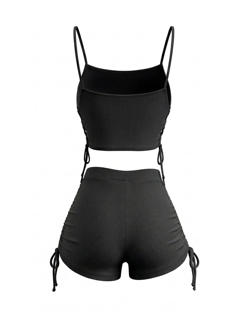 Tankini Set Vintage con Spalline Sottili Arricciato Anni '40 2