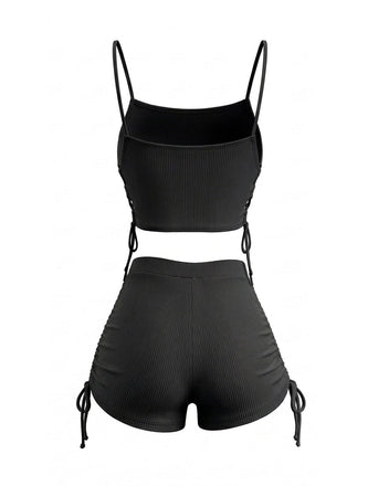 Tankini Set Vintage con Spalline Sottili Arricciato Anni '40 2