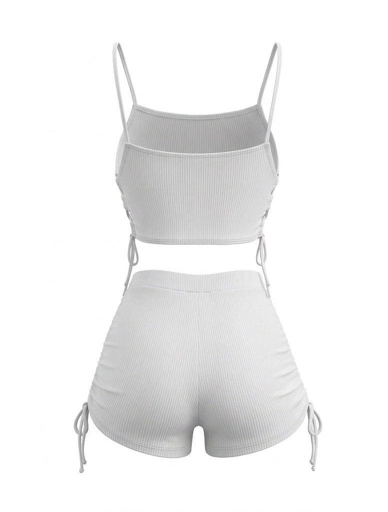Tankini Set Vintage con Spalline Sottili Arricciato Anni '40 4