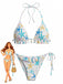 Set Bikini Blu con Stampa Stella Marina e Volant Anni '50