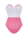 2PCS Costume Intero Rosa a Righe Senza Spalline e Copricostume Anni '40 3