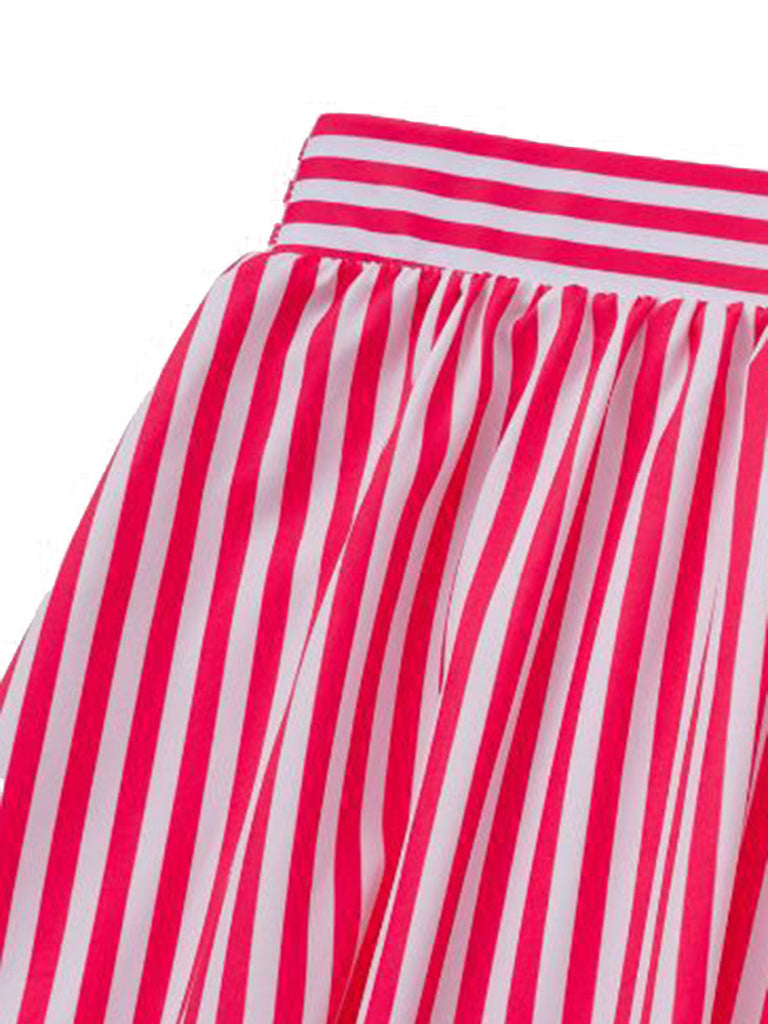 2PCS Costume Intero Rosa a Righe Senza Spalline e Copricostume Anni '40 8