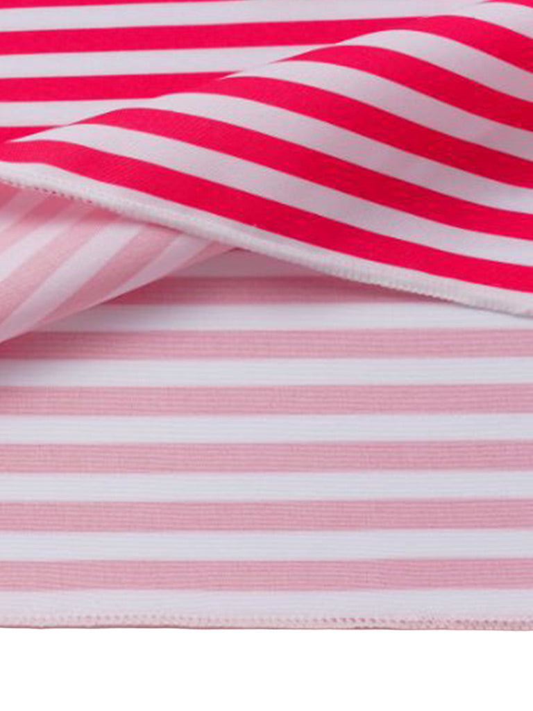 2PCS Costume Intero Rosa a Righe Senza Spalline e Copricostume Anni '40 7