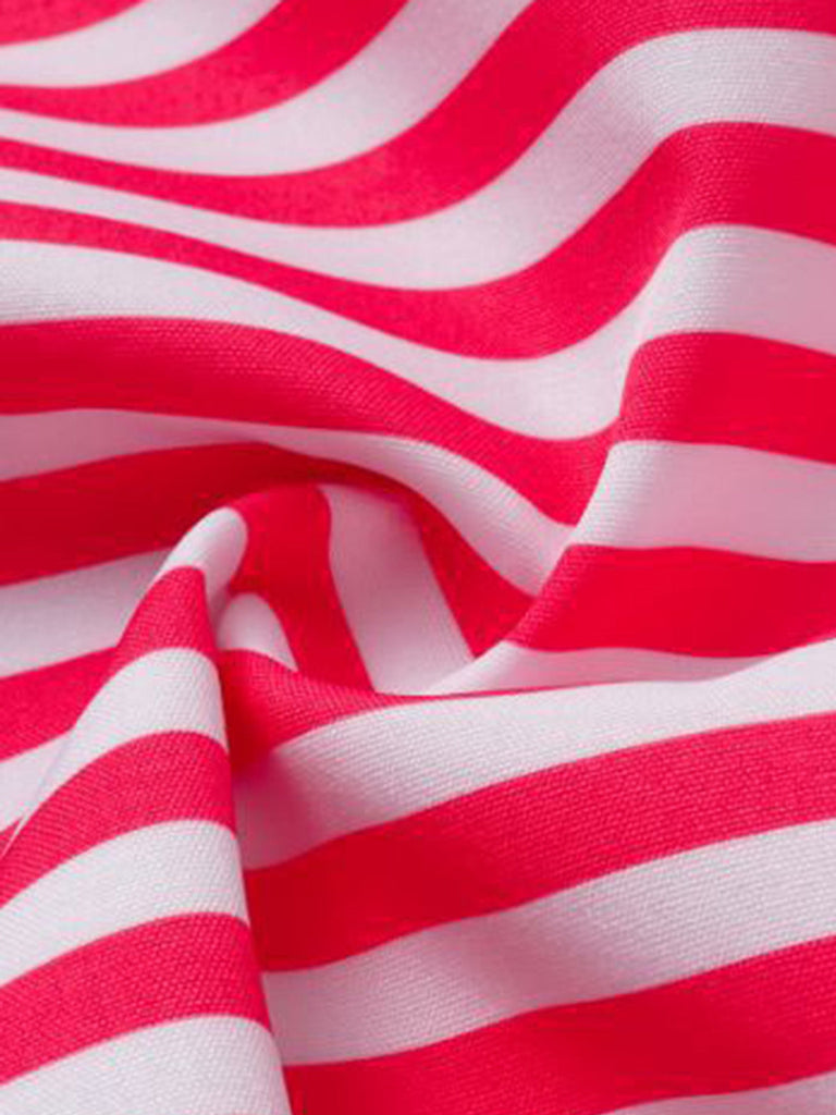2PCS Costume Intero Rosa a Righe Senza Spalline e Copricostume Anni '40 6