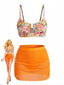 Set Tankini a Fiori con Fibbia a U in Metallo Vita Alta Anni '60