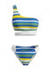 Set Bikini Blu a Righe Monospalla con Intaglio Anni '40 2