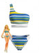 Set Bikini Blu a Righe Monospalla con Intaglio Anni '40
