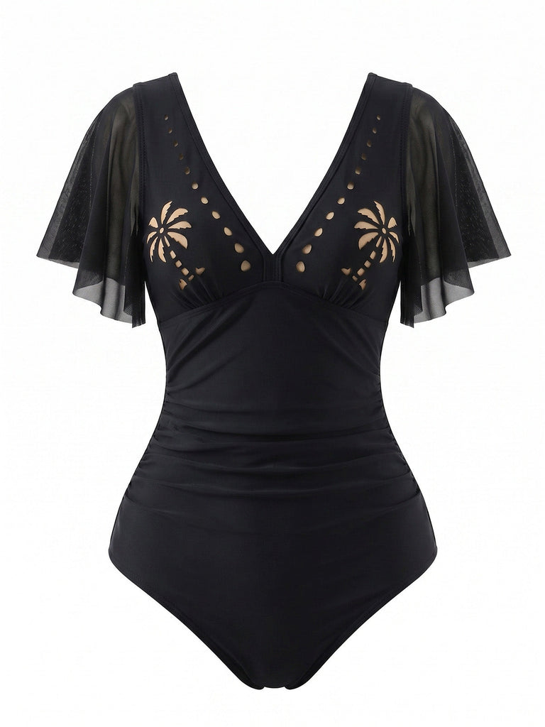Costume con Scollo a V e Manica a Volant con Palme Anni '50 3