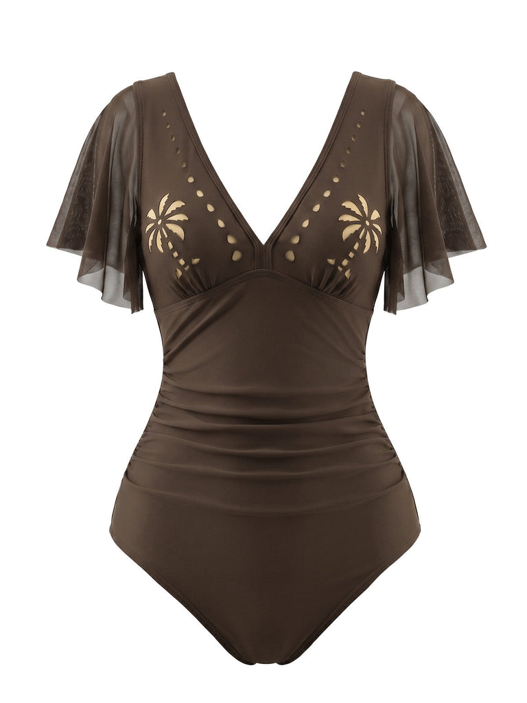 Costume con Scollo a V e Manica a Volant con Palme Anni '50 4