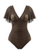 Costume con Scollo a V e Manica a Volant con Palme Anni '50 4