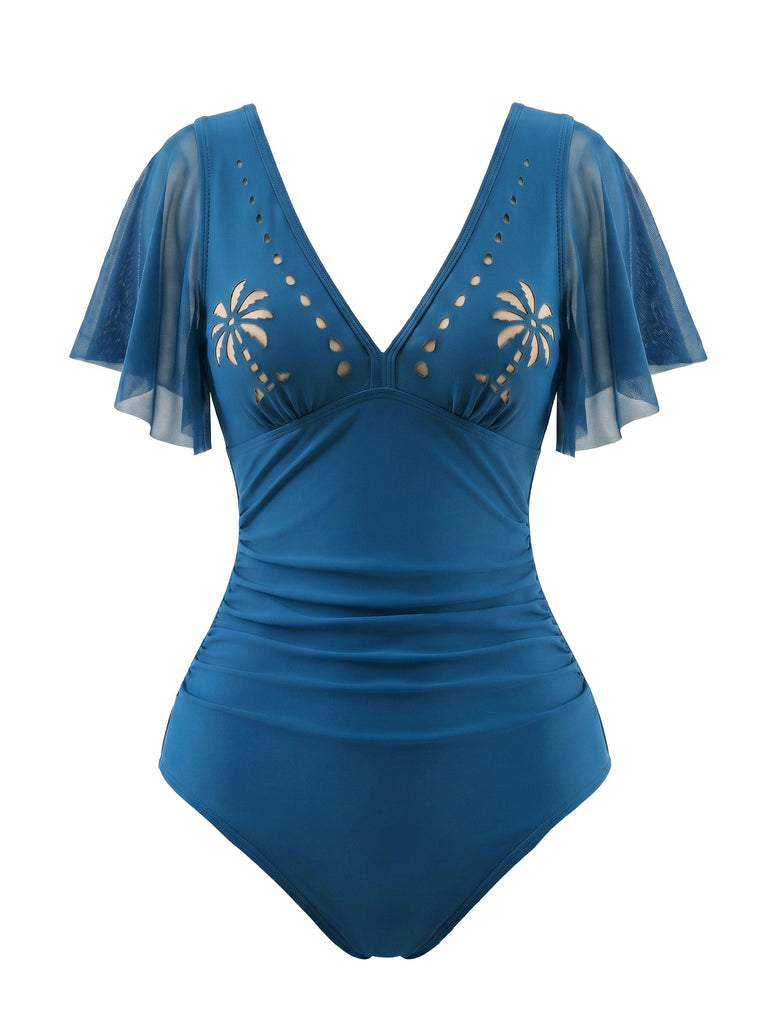 Costume con Scollo a V e Manica a Volant con Palme Anni '50 5