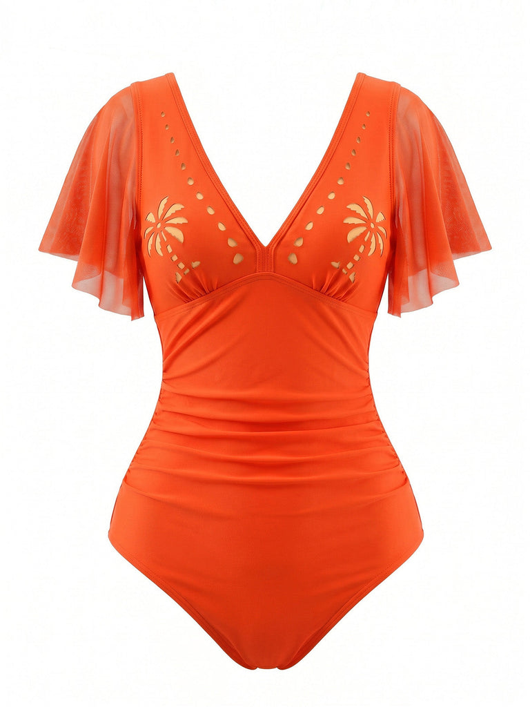 Costume con Scollo a V e Manica a Volant con Palme Anni '50 6