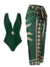 Costume Intero Verde con Scollo Profondo e Copricostume in Rete Anni '50