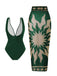 Costume Intero Verde con Scollo Profondo e Copricostume in Rete Anni '50 2