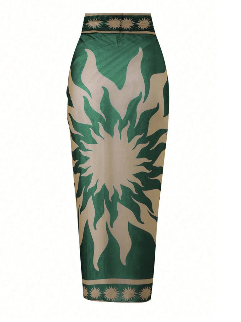 Costume Intero Verde con Scollo Profondo e Copricostume in Rete Anni '50 5