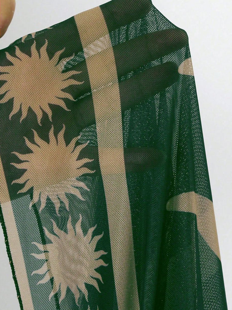 Costume Intero Verde con Scollo Profondo e Copricostume in Rete Anni '50 6
