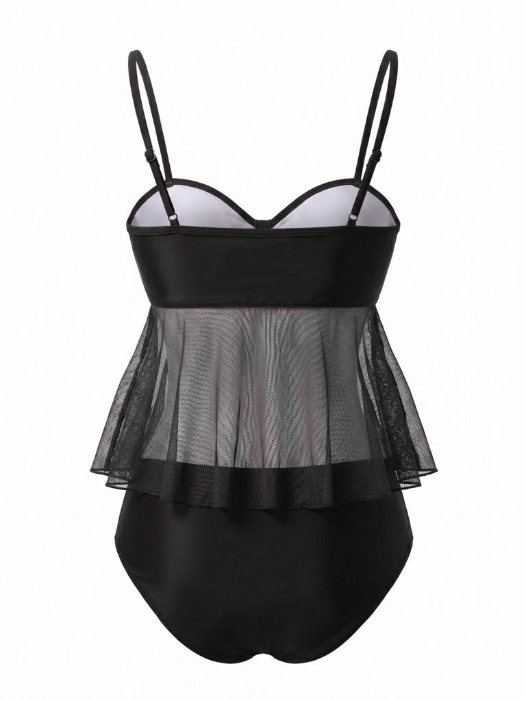 Costume da Bagno in Rete Vita Alta con Fiocco Tie Anni '50 8