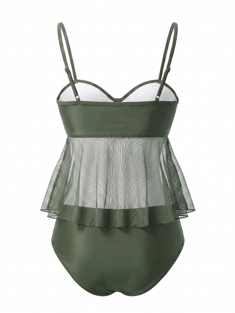Costume da Bagno in Rete Vita Alta con Fiocco Tie Anni '50 10