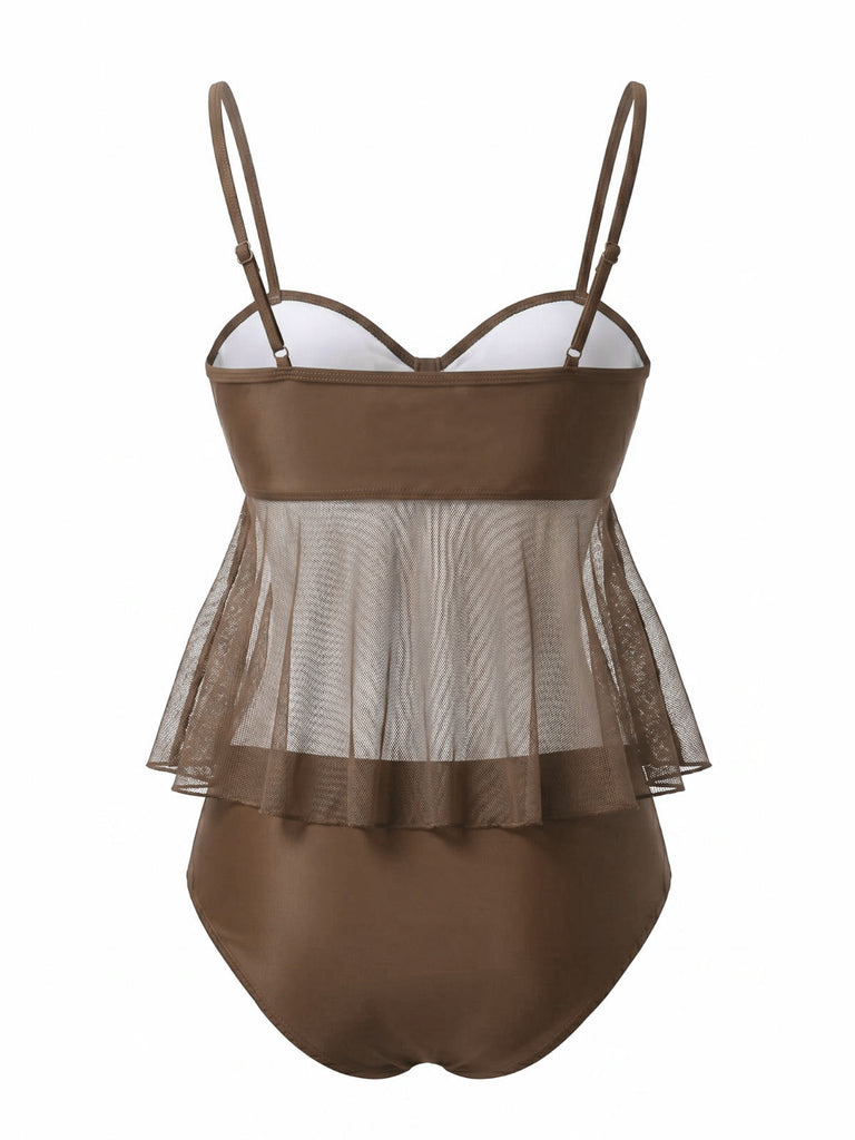 Costume da Bagno in Rete Vita Alta con Fiocco Tie Anni '50 12