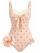 Costumi Intero Rosa Anni '50  in Pizzo con Ciliegia e Fiocco