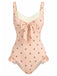 Costumi Intero Rosa Anni '50  in Pizzo con Ciliegia e Fiocco