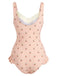 Costumi Intero Rosa Anni '50  in Pizzo con Ciliegia e Fiocco
