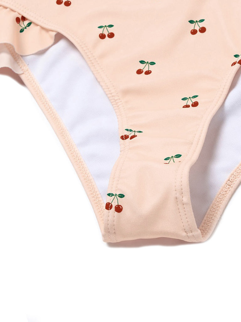 Costumi Intero Rosa Anni '50  in Pizzo con Ciliegia e Fiocco