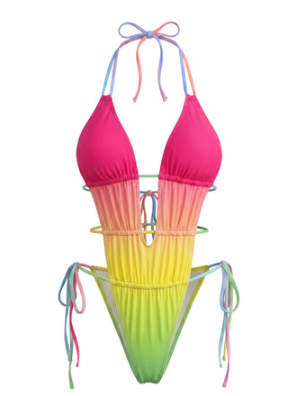 [Prevendita] Costume Intero Multicolore Anni '50 Arricciato Sfumato da Spiaggia