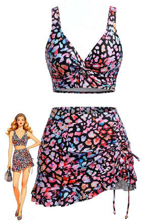 Costume da Bagno Floreale Drappeggio Anteriore & con Volant Anni '40