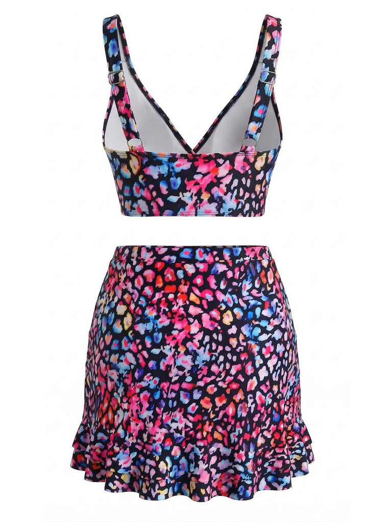 Costume da Bagno Floreale Drappeggio Anteriore & con Volant Anni '40 3