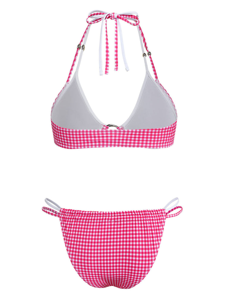 Set Bikini Rosa a Quadretti con Doppio Strato Anni '50 3