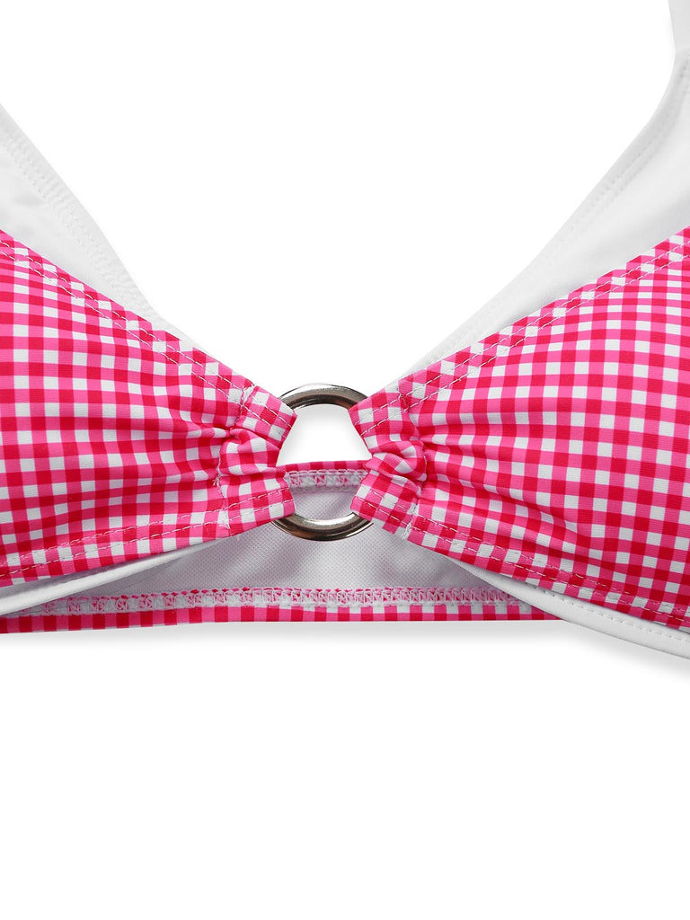 Set Bikini Rosa a Quadretti con Doppio Strato Anni '50 4