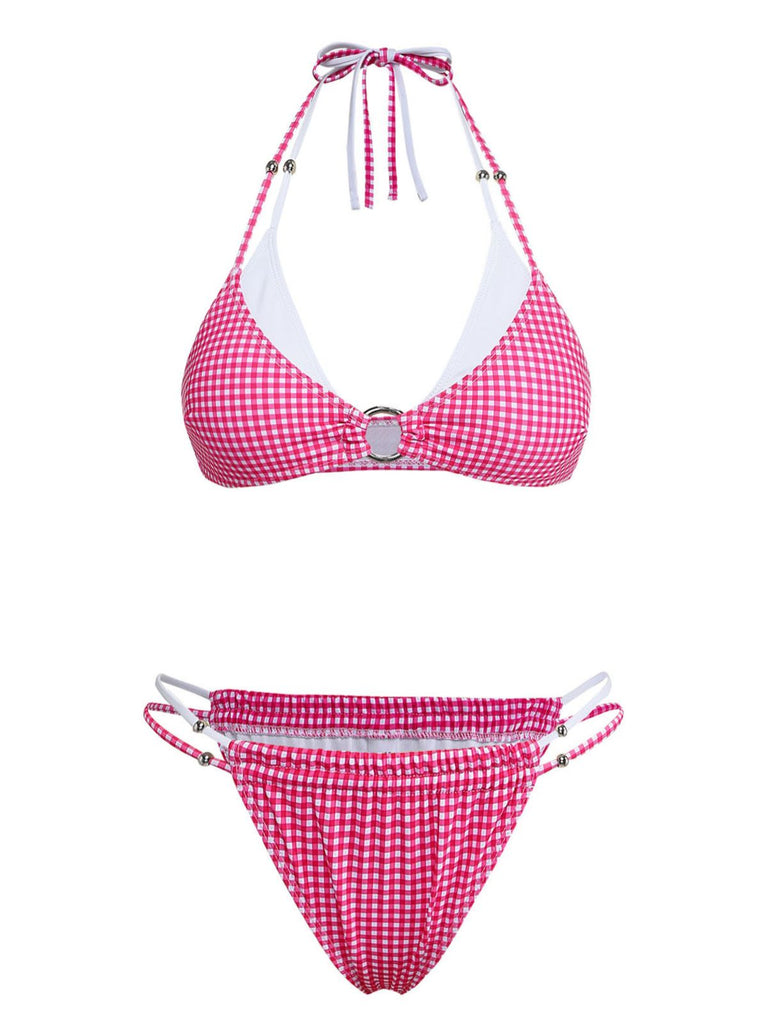Set Bikini Rosa a Quadretti con Doppio Strato Anni '50 2