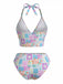 Set Bikini Rosa Floreale a Quadri con Scollo a V Anni '60 3