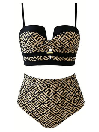 [Prevendita] Set Bikini Nero e Oro con Stampa Geometrica Twist Anni '50