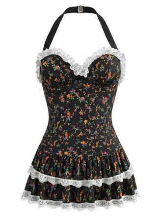 [Prevendita] Costume Intero con Allacciatura al Collo e Schiena Scoperta Floreale Anni '60