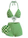 Set Bikini Halter Verde a Righe in Spugna Anni '50