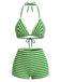 Set Bikini Halter Verde a Righe in Spugna Anni '50