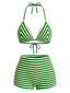 Set Bikini Halter Verde a Righe in Spugna Anni '50